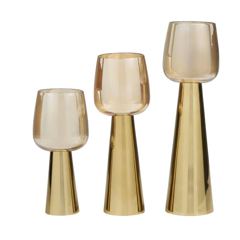 Stainless Steel Metal Candle Holder with Gold Cup Candle Holders - Set of 3 Silver or Gold - Roche River Decor