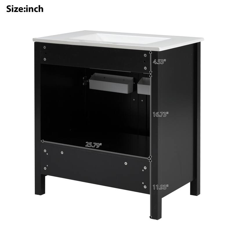 30-Inch Bathroom Vanity with Ceramic Sink, Ample Storage & Soft-Close Doors - Ideal for Small Bathrooms