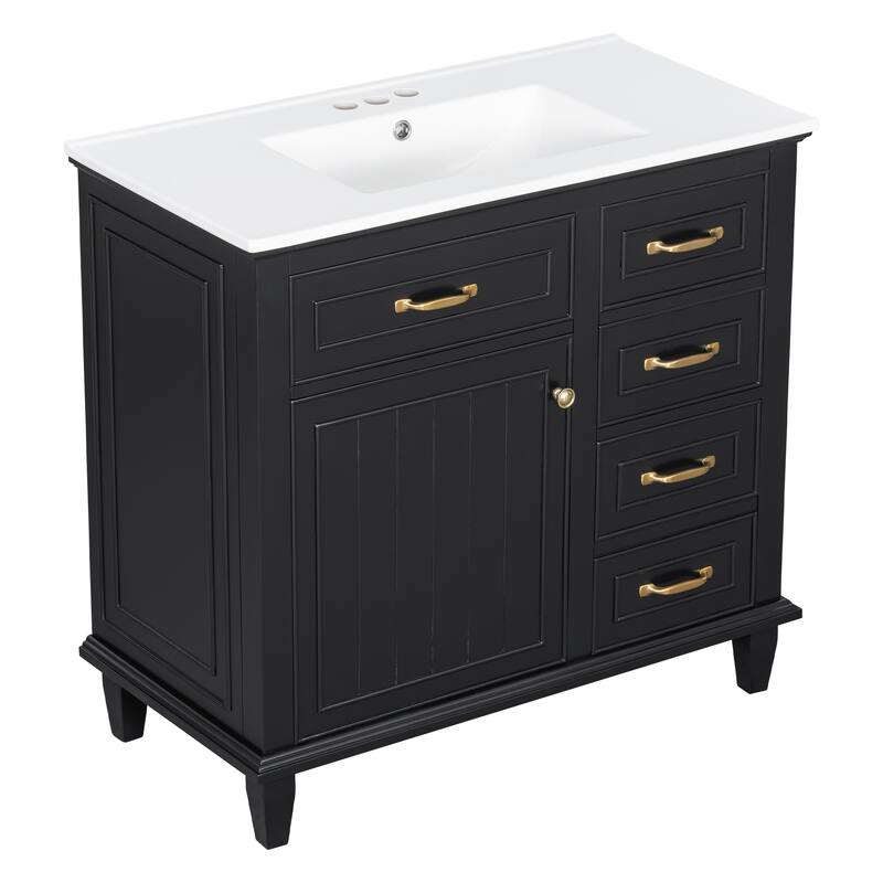 Roomfitters 36" Bathroom Vanity with Sink, Solid Wood Frame, 2 Flip Drawers & Soft-Close Cabinet with Door Rack