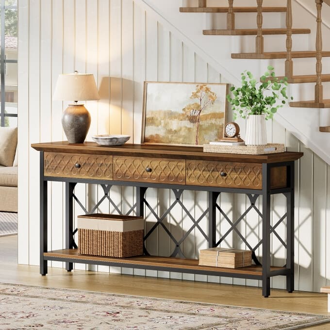 70.86-Inch Narrow Console Sofa Table, Long Entryway Table with Drawers