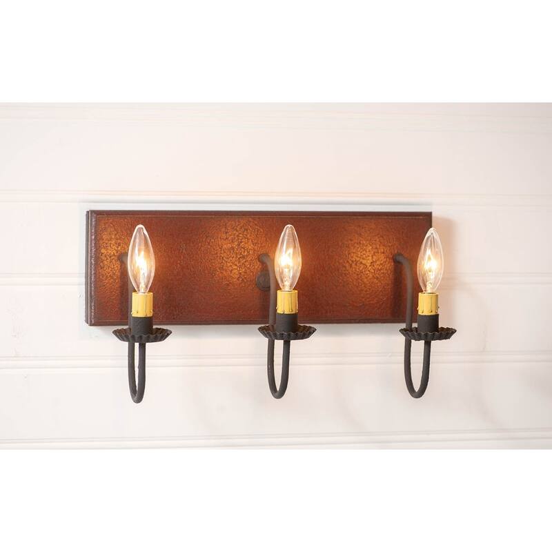 Irvins Country Tinware 3 Light Vanity Light In Plantation Red - 9 X 8.5 X 17.25 inches