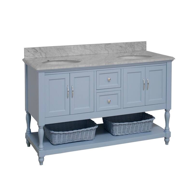 KitchenBathCollection Beverly 60" Double Bathroom Vanity with Carrara Marble Top