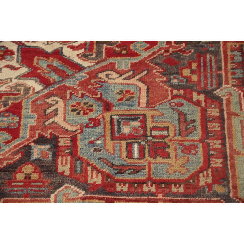 Hand Knotted Oriental 100% Wool Carpet Traditional Medallion Red Heriz Area Rug - 11' 3'' X 7' 7''