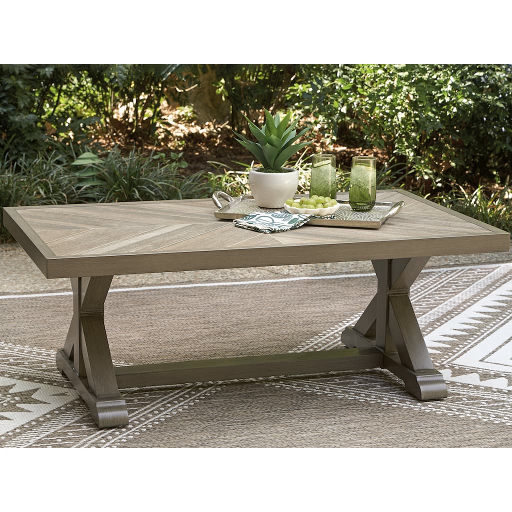Signature Design by Ashley Carmel Bay Beige Outdoor Coffee Table - 48"W x 28"D x 19"H