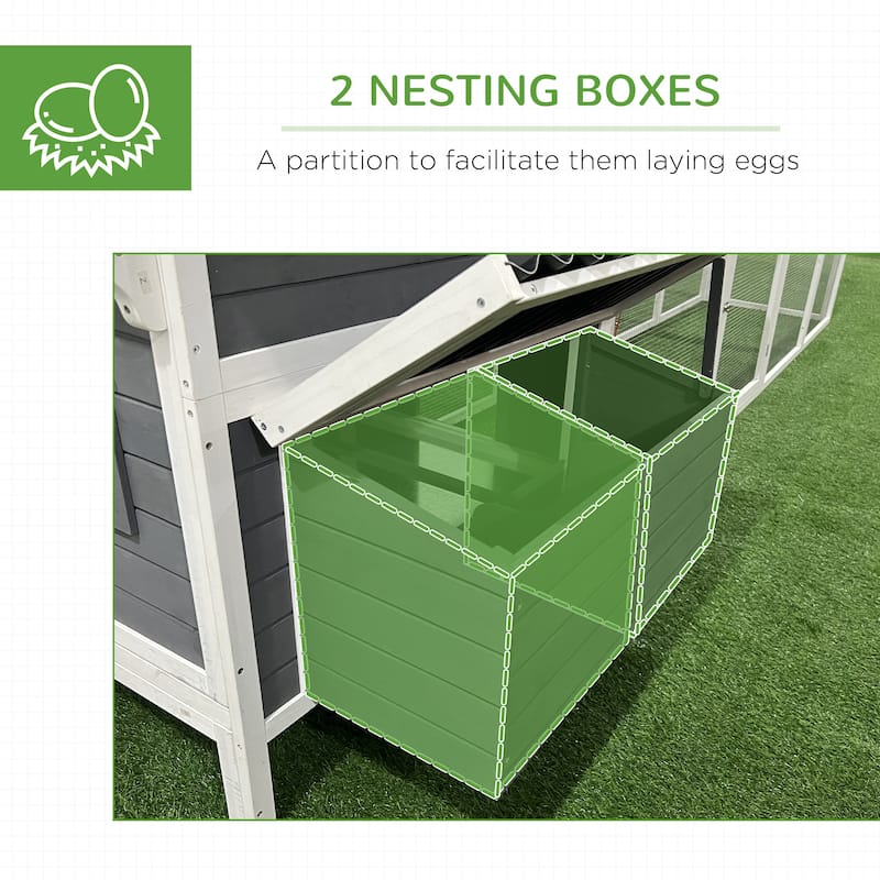 PawHut 162" Large Chicken Coop Wooden with Handles, Outdoor Chicken Cage Hen House with Nesting Boxes, Roof, Tray, Ramp