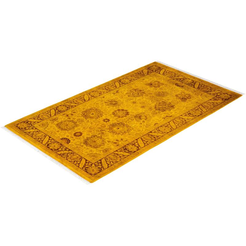 Overton Hand Knotted Wool Vintage Inspired Modern Contemporary Overdyed Yellow Area Rug - 3' 0" x 5' 3"