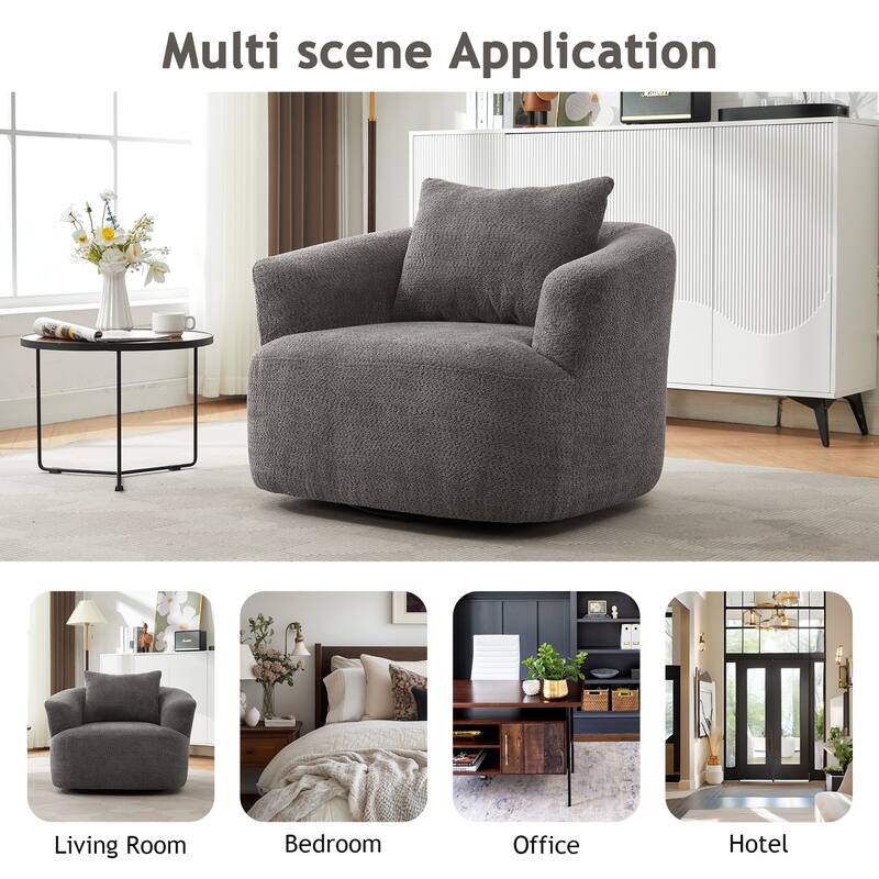 Swivel Chair with Throw Pillow & Spring Seat