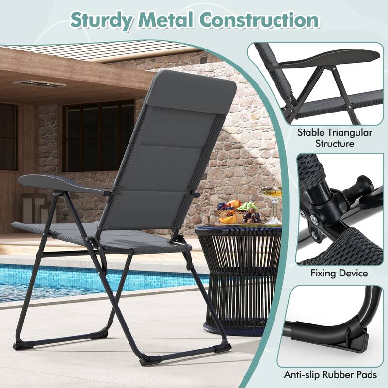 Gymax 4PCS Patio Folding Chairs Back Adjustable Reclining Padded