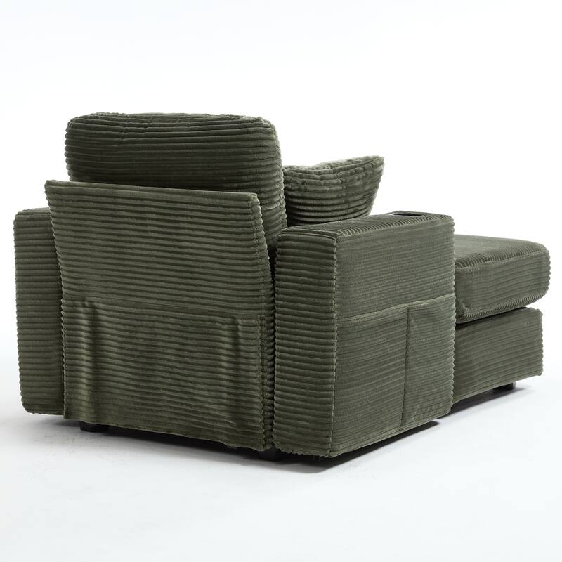 Corduroy Upholstered Chaise Lounge Sofa,Magazine bag,Detachable Cushions Deep Seat for Living Room Office