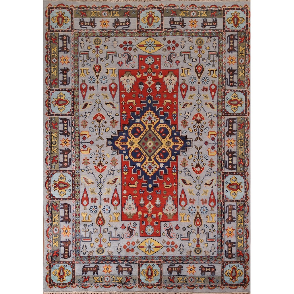 Tribal Geometric Heriz Serapi Indian Area Rug Hand-Knotted Wool Carpet - 8'11" x 11'8"