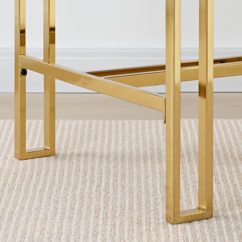 25" Seat Height Upholstered Chenille Gold Matel Counter Stool