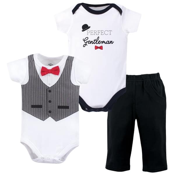 slide 1 of 1, Little Treasure Baby Boy Cotton Bodysuit and Pant Set, Gentleman 0-3 Months - Gentleman