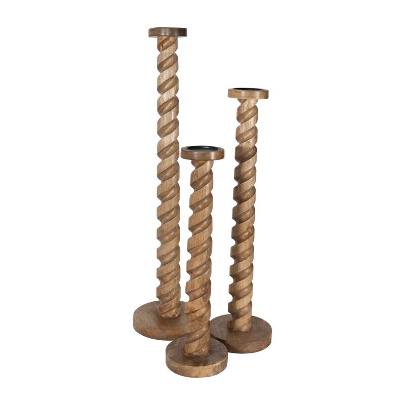Sagebrook Home Mango Wood Spiral Candleholder - Elegant Home Decor