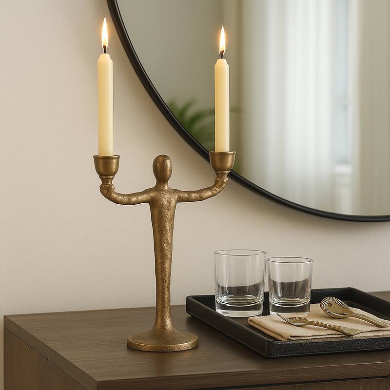 Metal Abstract Human Taper Candle Holder - Gold, 12 in. - Gold/ Metallic - 12.0"