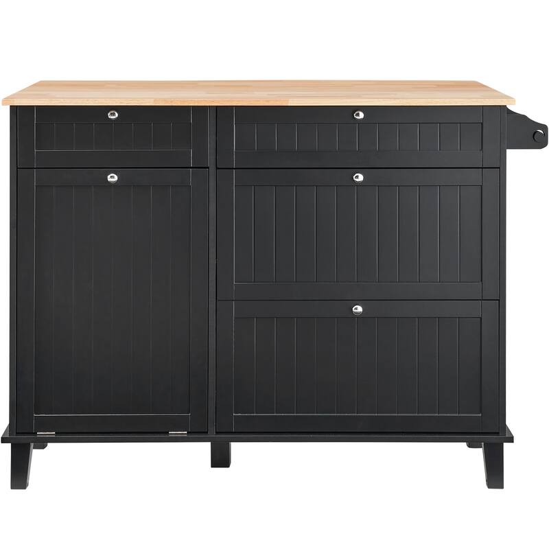 Kitchen Island Cart Storage Cabinet Serving with Drop Leaf, Drawer & Trash Cabinet