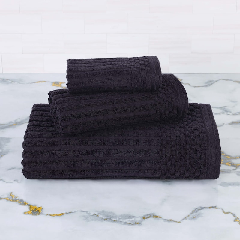 Blue Nile Mills Modern Ribbed 100% Cotton Quick-Dry 3-Piece Towel Set