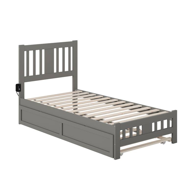 Tahoe Twin Platform Bed with Footboard and Twin Trundle in Grey