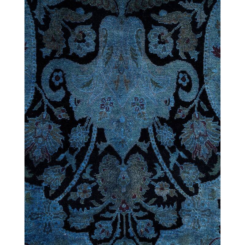 Overton Hand Knotted Wool Vintage Inspired Modern Contemporary Overdyed Blue Area Rug - 6' 1" x 9' 3"