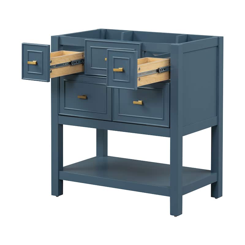 30'' Bathroom Vanity without Sink, Free Standing Single Vanity with 5 Drawers, Solid Wood Frame Bathroom Storage Cabinet