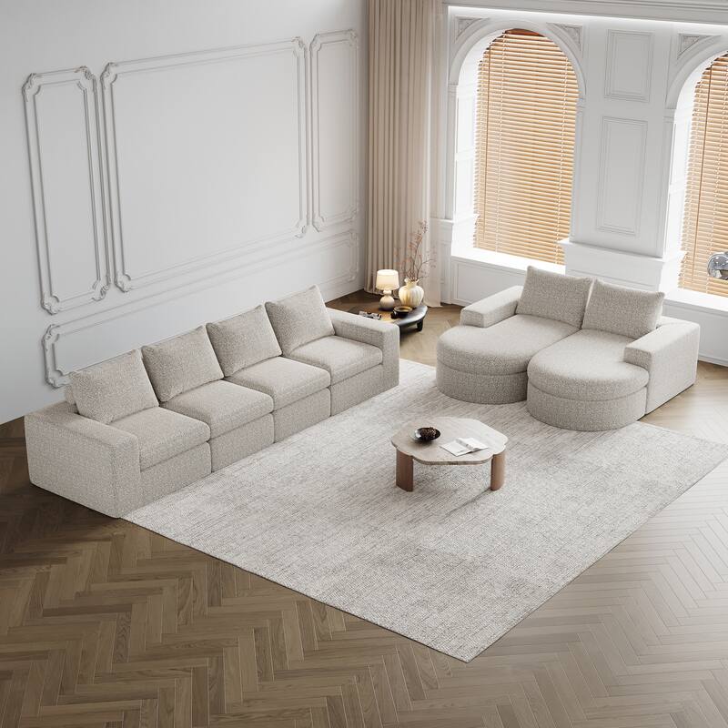 Roomfitters 99" Modern Chenille Cloud Curved Sectional Sofa with Chaise, L-Shaped Couch, for Living Room or Apartment - Beige - 127 inch