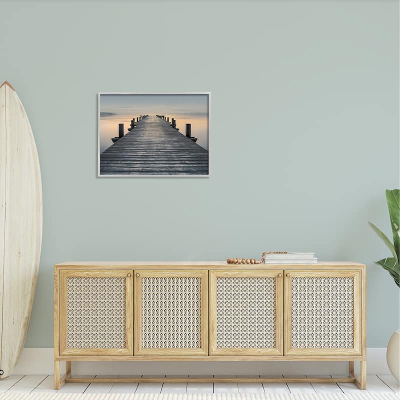 Stupell Quiet Serene Dock Pier Foggy Morning Sunrise Scenery Framed Wall Art - Orange
