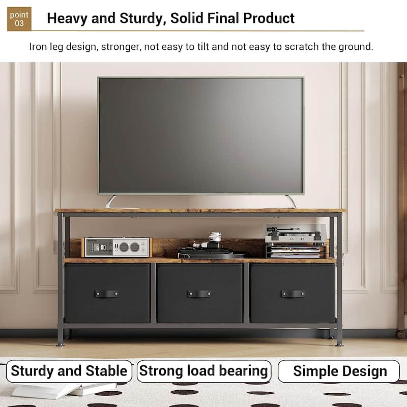 TV Stand with 3 Fabric Drawers, TV Cabinet for 55 Inch TV