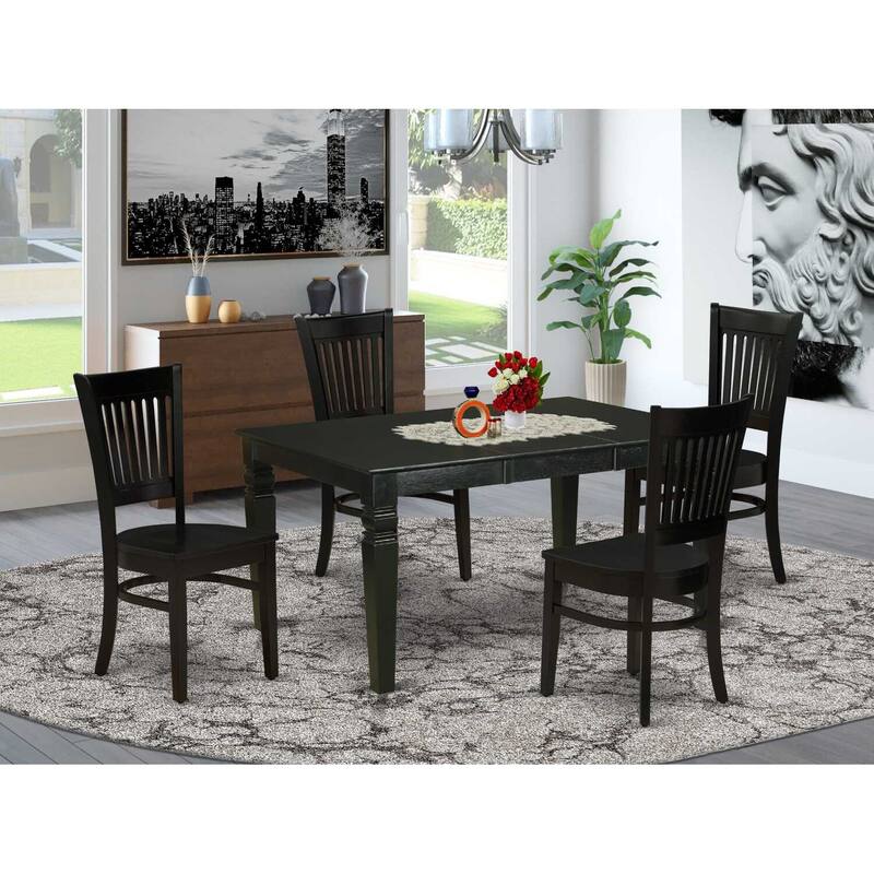 HomeStock 5-Piece Rectangle Black Finish Solid Wood Top Dining table with 4 Chairs with Butterfly Leaf Slat Back