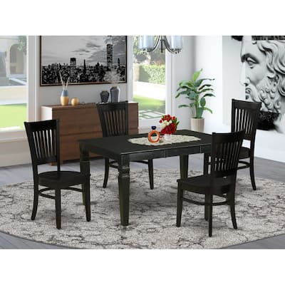 HomeStock 5-Piece Rectangle Black Finish Solid Wood Top Dining table with 4 Chairs with Butterfly Leaf Slat Back