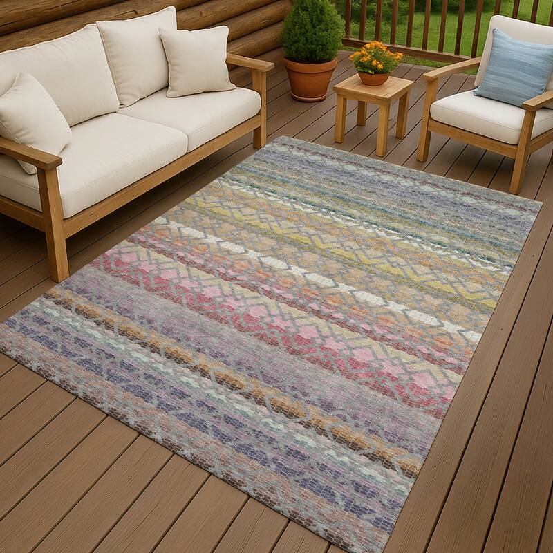 Machine Washable Indoor/ Outdoor Cabo Stripe Chantille Rug