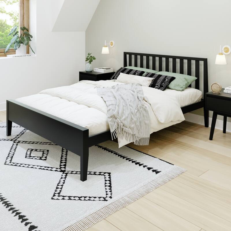 Max and Lily Scandinavian Queen-Size Bed with Slatted Headboard - Black