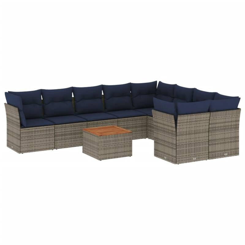 vidaXL Patio Sofa Set with Cushions Outdoor Furniture 10 Piece Poly Rattan - 24.4x 24.4x 27.2