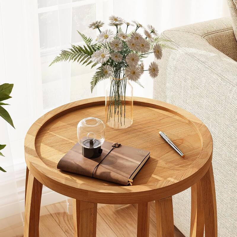 Solid Wood Round Side Table, Small Farmhouse End Table for Living Room, Couch Side, Small Spaces