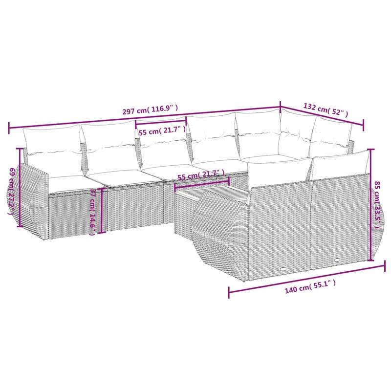 vidaXL Garden Sofa Set Black - 21.7 x 21.7 x 14.6