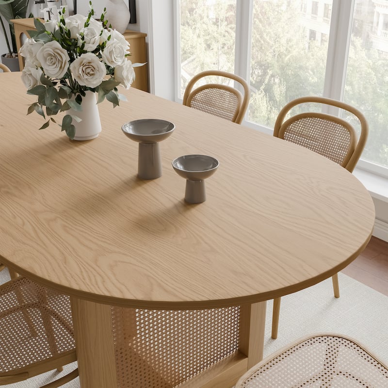 Modern Farmhouse Kitchen Dining Room Table Furniture Oval Kitchen Table with Rattan Woven Legs for Kitchen Bar Living Room