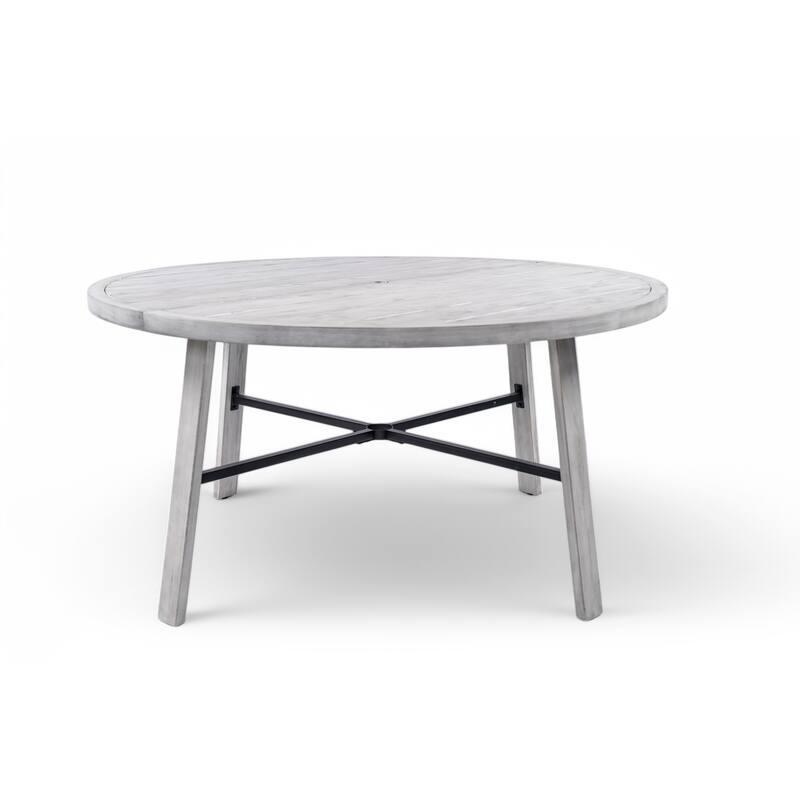 5 Piece Outdoor Acacia Wood Dining Set, Round Patio Dining Table and Chair Set with Umbrella Hole and Removable Cushions