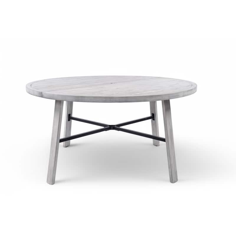 Wooden Round Dining Table Set with Parasol Hole, Outdoor Dining Table Set with 4 Removable Cushions Arm Chairs, Set of 5