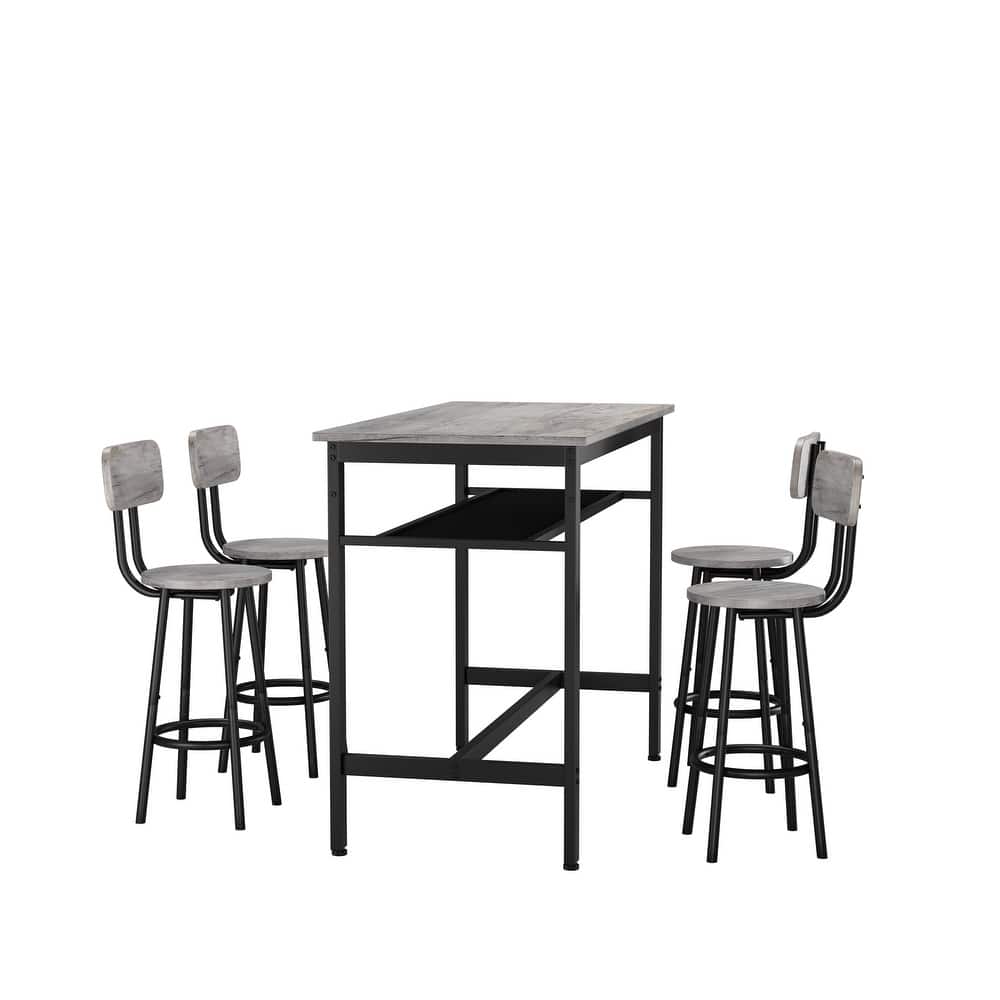5-Piece Bar Height Dining Table Set with Storage Shelf, Modern Kitchen Table Set with Bistro Table and Stools