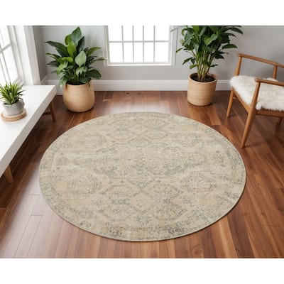 HomeRootsGeometric Transitional Round Area Rug - 94' X '94' X '0.5