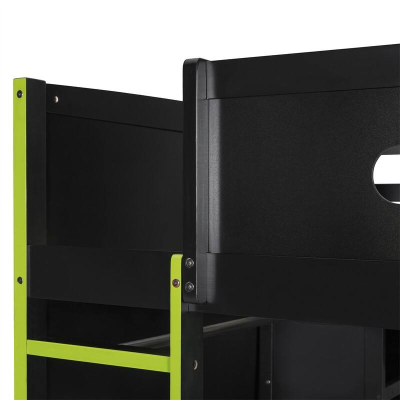 Full Size Gaming Loft Bed with Bulit-in Desk and Wardrobe, Wooden Loft Bedframe with RGB LED Light and Storage Drawers