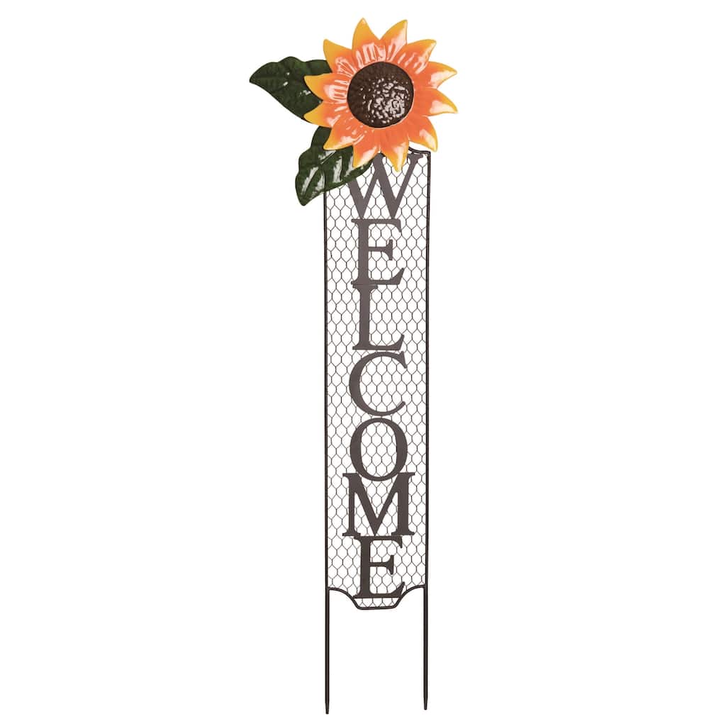 Transpac Metal 44" White Spring Welcome Sunflower Yardstake