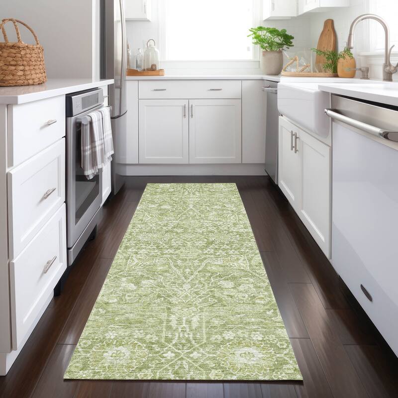 Machine Washable Indoor/ Outdoor Vintage Boho Chantille Rug - Aloe - 2'3" x 7'6"