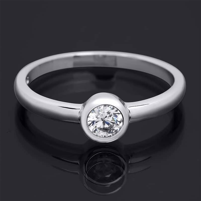 Elegant Single Stone White Cubic Zirconia Silver Bridal Fashion Ring