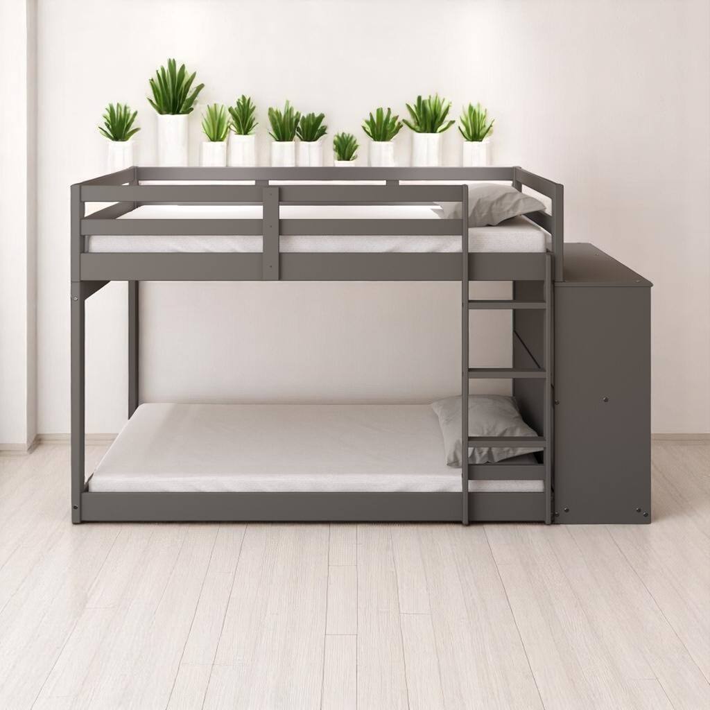 Twin Loft Bed/bunk bed with Storage Drawers and Shelves with Ladder and Guard Rail, Slat Support, No Box Spring Needed