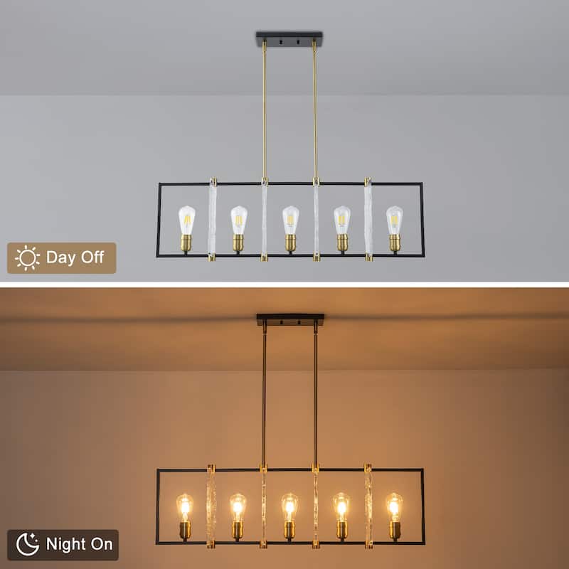 5-Light Linear Kitchen Island Pendant Light Textured Glass Panels - Dia.40.39-in
