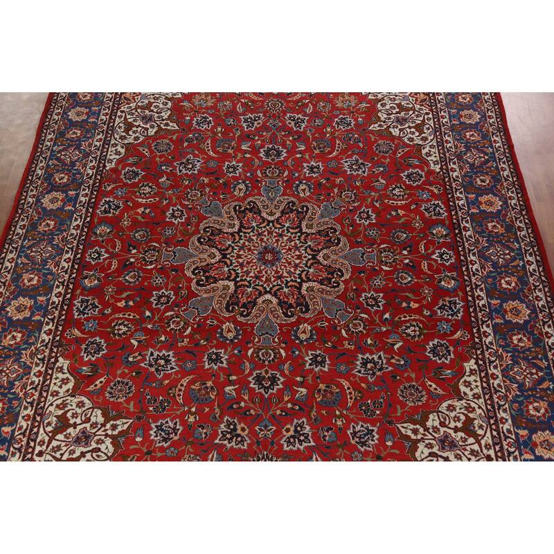 Hand Knotted Oriental 100% Wool Carpet Traditional Floral Red Isfahan Area Rug - 16' 3'' X 10' 5''