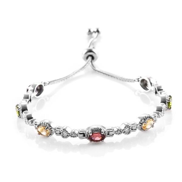 slide 1 of 9, Stainless Steel Oval Red Garnet Station Bolo Bracelet Stylish Women Ct
