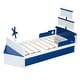 preview thumbnail 3 of 12, Twin Size Boat-Shaped Platform Bed with 2 Drawers and Storage Box, Wooden Platform Bed Frame with Headboard for Boy, Blue