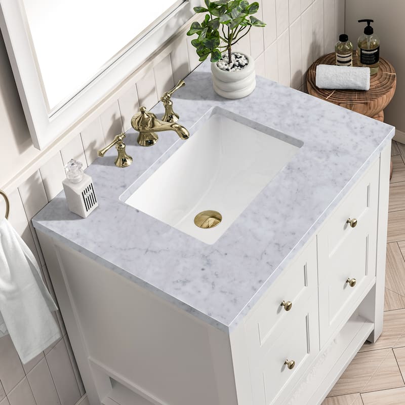 James Martin Vanities Breckenridge 30" Single Vanity, Bright White - Carrara Marble