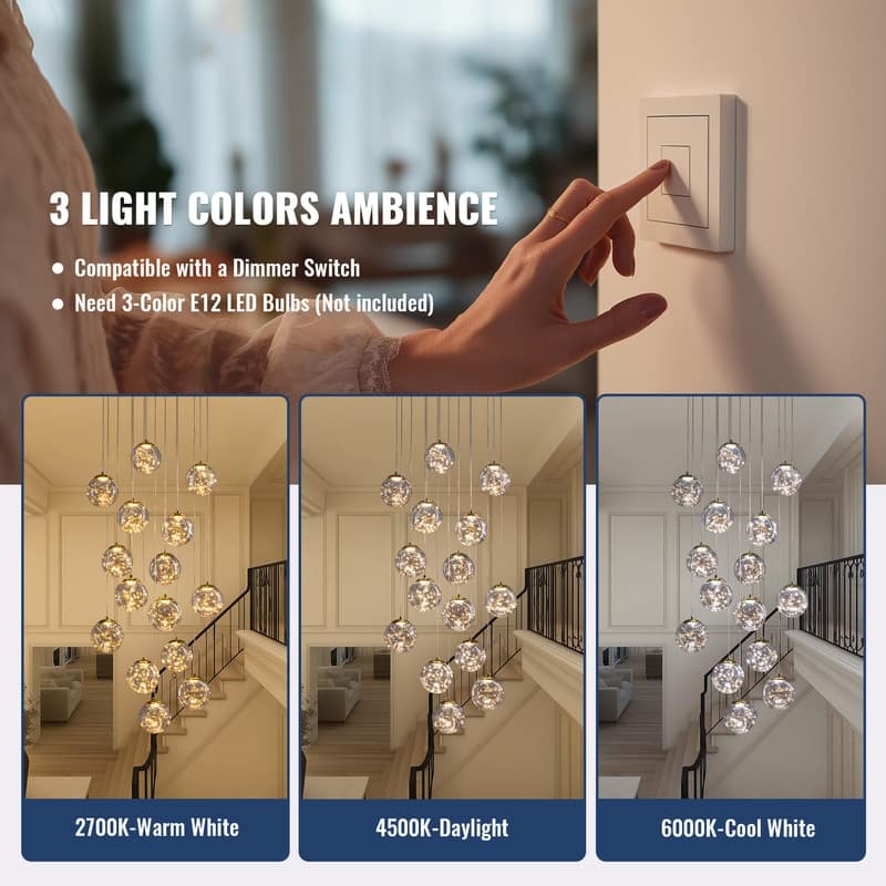 15-Light LED Staircase Chandelier Crystal Ceiling Lights Large Chandeliers for High Ceilings, Entryway Modern Lighting Fixture