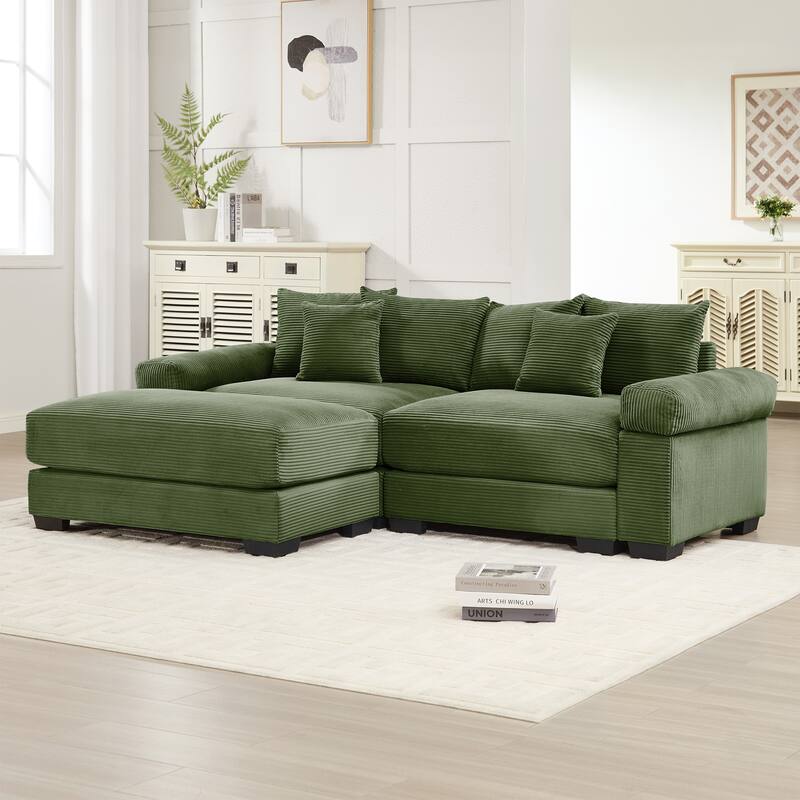 GDFStudio - Corduroy 2-Seater 92" Cloud Modular Sectional Couch with Ottoman